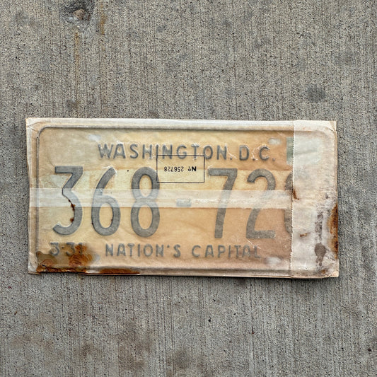 Photo of a 1967 1968 Washington DC License Plate Pair Auto Tag Garage Decor Vintage with Envelope 368 728 with original patina