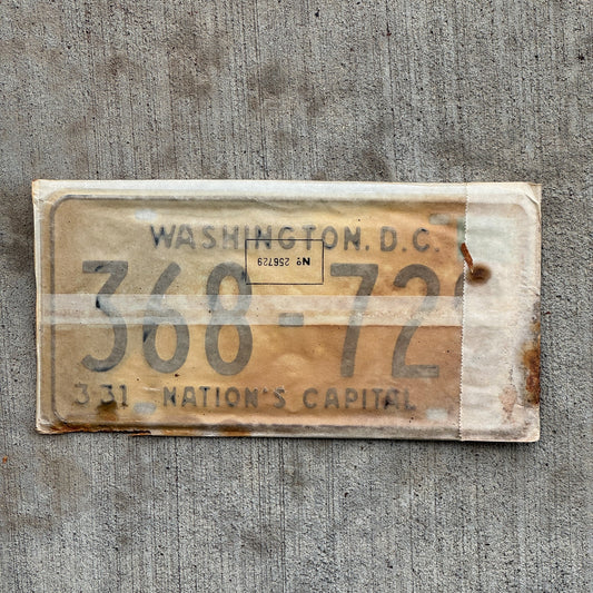 Photo of a 1967 1968 Washington DC License Plate Pair Auto Tag Garage Decor Vintage with Envelope 368 729 with original patina