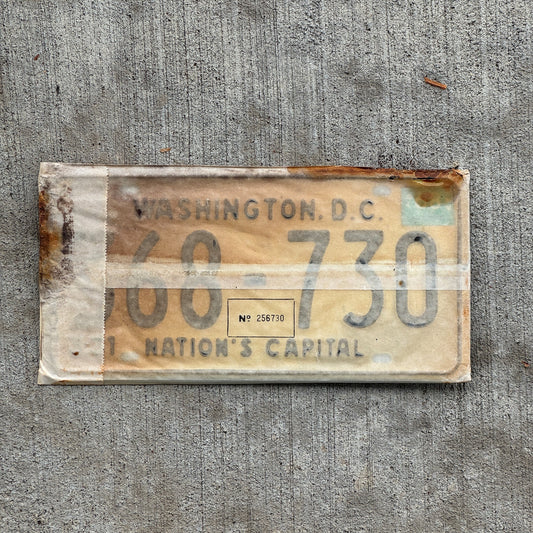 Photo of a 1967 1968 Washington DC License Plate Pair Auto Tag Garage Decor Vintage with Envelope 368 730 with original patina