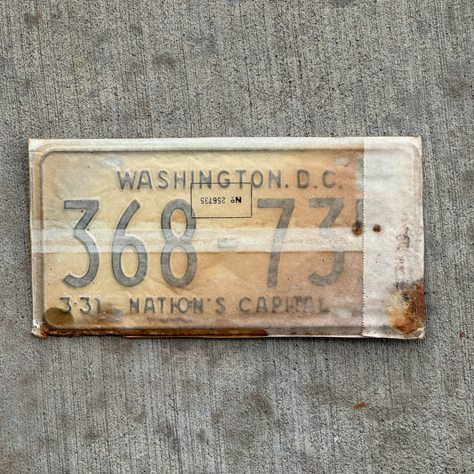 Photo of a 1967 1968 Washington DC License Plate Pair Auto Tag Garage Decor Vintage with Envelope 368 735 with original patina