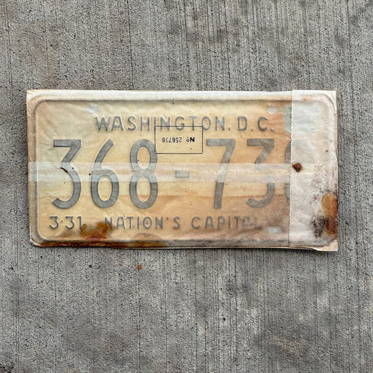 Photo of a 1967 1968 Washington DC License Plate Pair Auto Tag Garage Decor Vintage with Envelope 368 738 with original patina