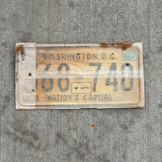 Photo of a 1967 1968 Washington DC License Plate Pair Auto Tag Garage Decor Vintage with Envelope 368 740 with original patina