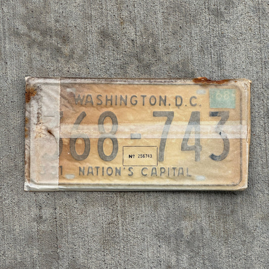 Photo of a 1967 1968 Washington DC License Plate Pair Auto Tag Garage Decor Vintage with Envelope 368 743 with original patina