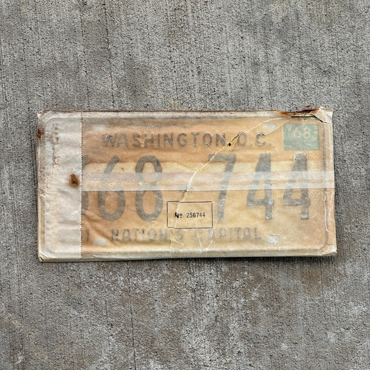 Photo of a 1967 1968 Washington DC License Plate Pair Auto Tag Garage Decor Vintage with Envelope 368 744 with original patina