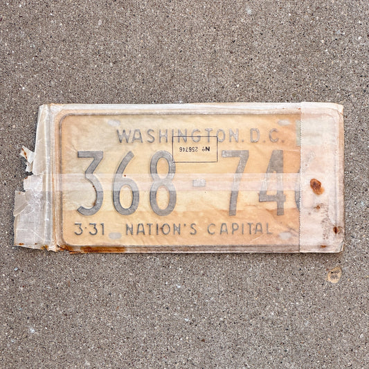 Photo of a 1967 1968 Washington DC License Plate Pair Auto Tag Garage Decor Vintage with Envelope 368 746 with original patina