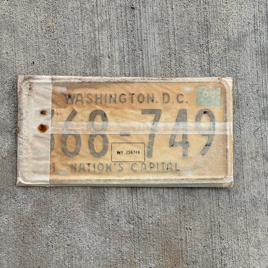 Photo of a 1967 1968 Washington DC License Plate Pair Auto Tag Garage Decor Vintage with Envelope 368 749 with original patina