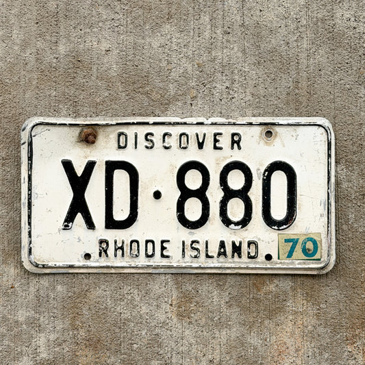 Photo of a 1967 1970 Rhode Island License Plate Auto Tag Garage Decor Vintage XD 880 with original patina