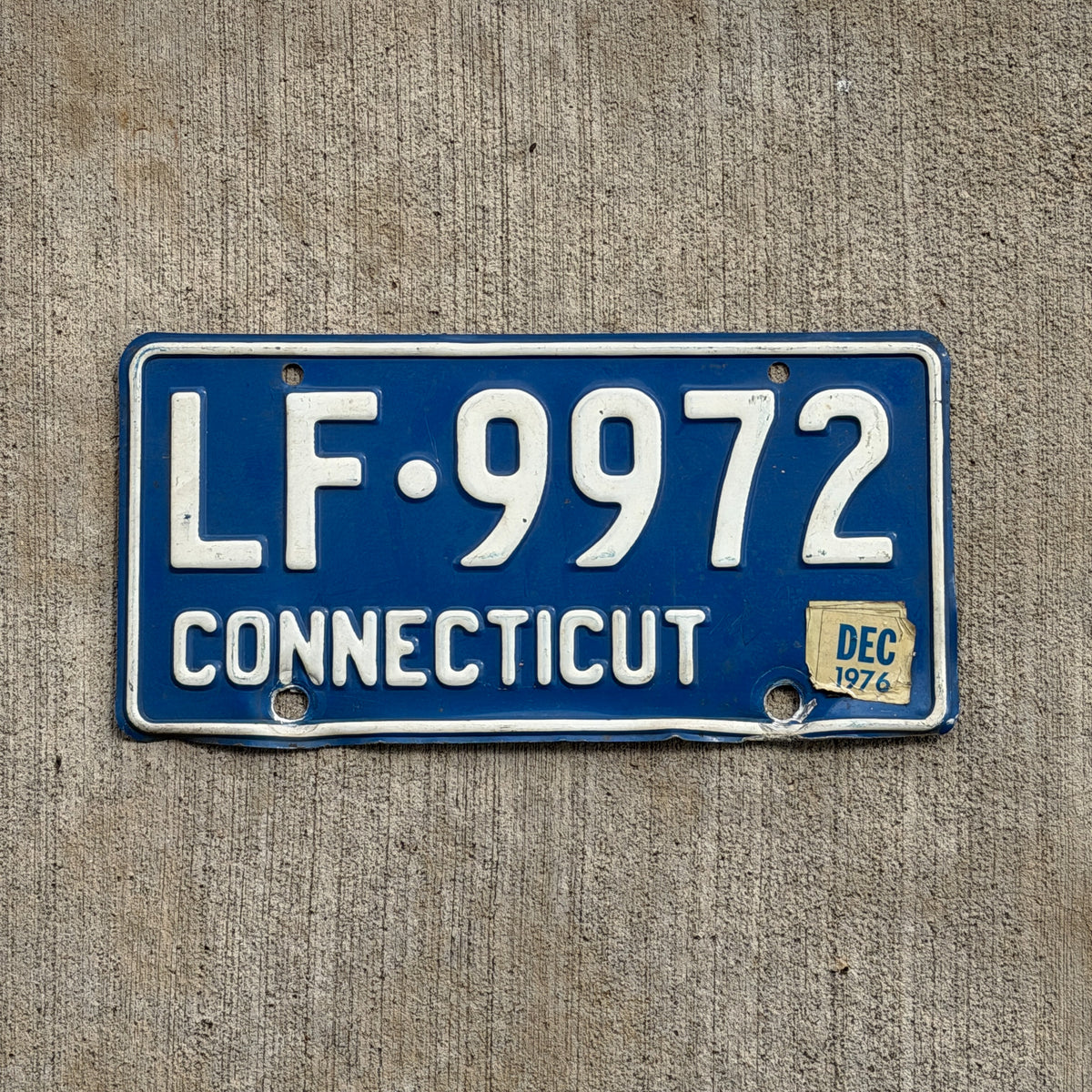 Photo of a 1967 1976 Connecticut License Plate Auto Tag Garage Decor Vintage LF 9972 with original patina
