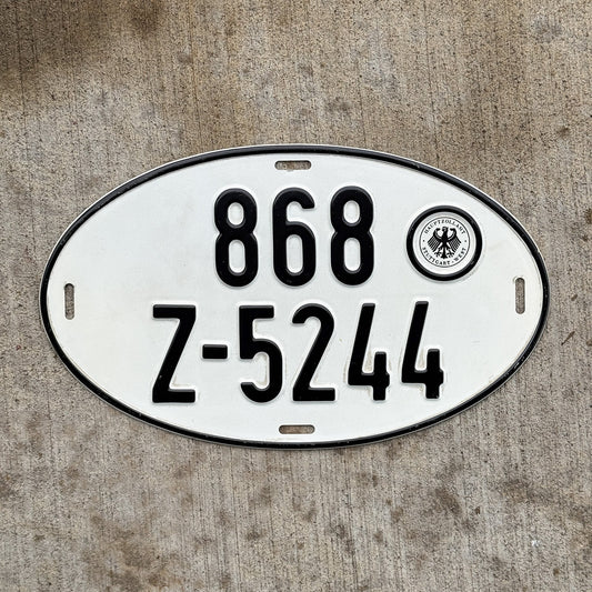 Photo of a 1967 1988 Germany License Plate Auto Tag Garage Decor Vintage Stuttgart West Germany 868 Z 5244 with original patina