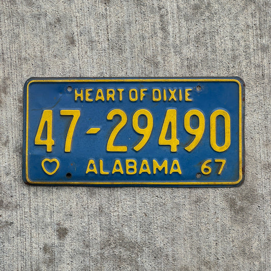 Photo of a 1967 Alabama License Plate Auto Tag Garage Decor Vintage Heart of Dixie 47 29490 with original patina