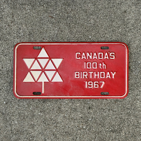 Photo of a 1967 Canada's 100th Birthday Canada Booster License Plate Auto Tag 3 Vintage
 with original patina