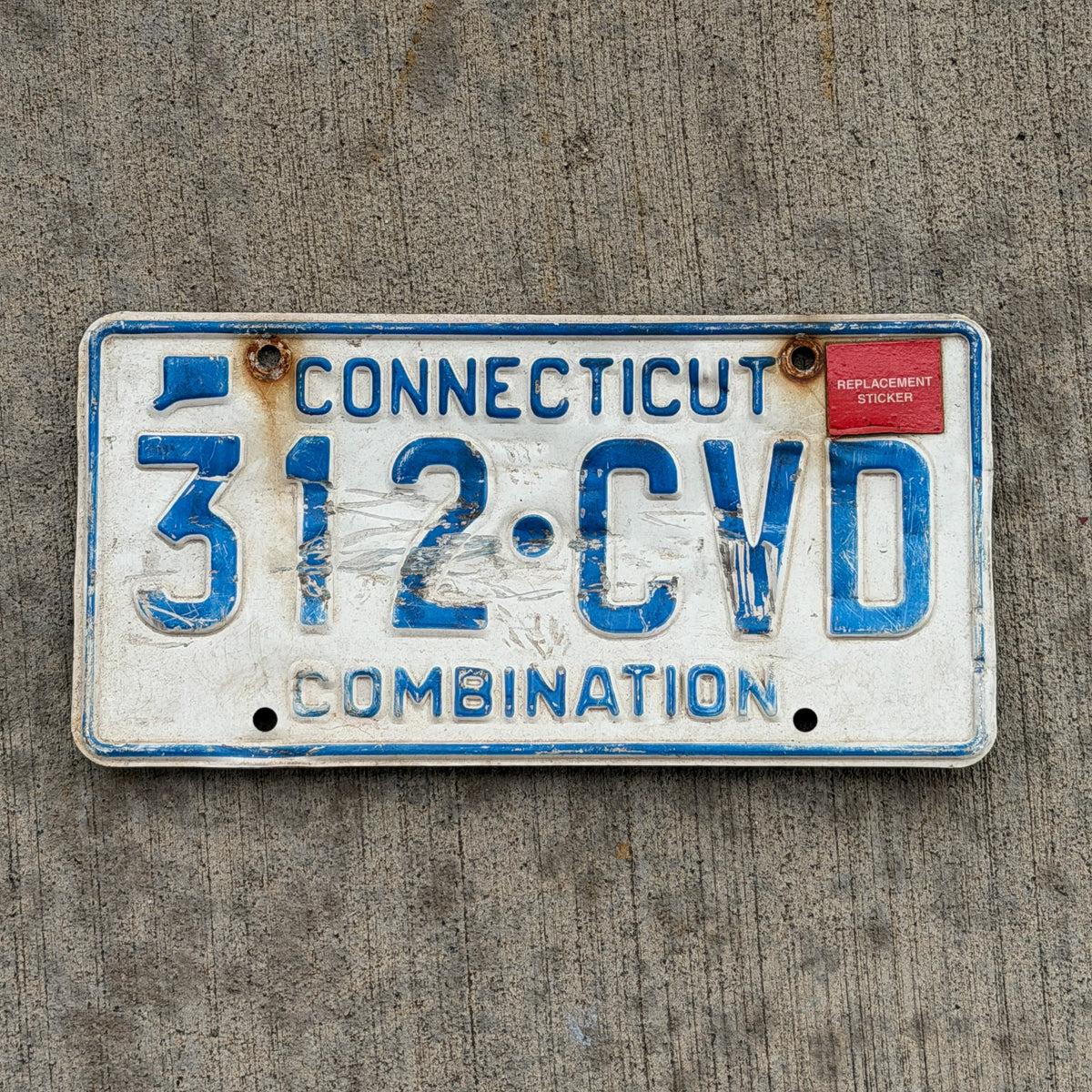 Photo of a 1967 Connecticut Combination License Plate Auto Tag 2 Vintage Garage Replacement 312 CVD with original patina