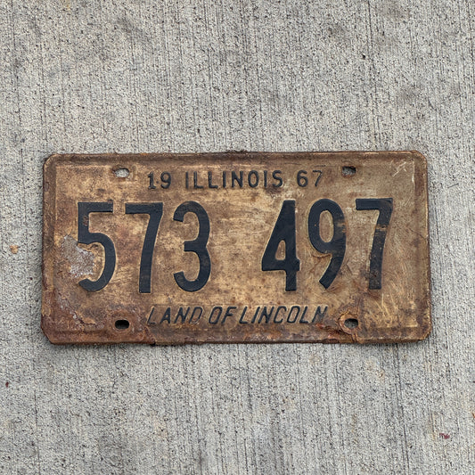 Photo of a 1967 Illinois License Plate Auto Tag 1 Vintage Garage 573 497 with original patina