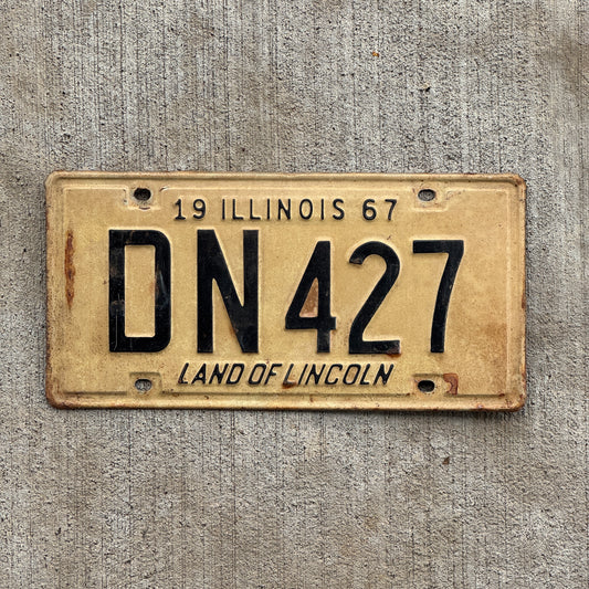 Photo of a 1967 Illinois License Plate Auto Tag 1 Vintage Garage DN 427 with original patina