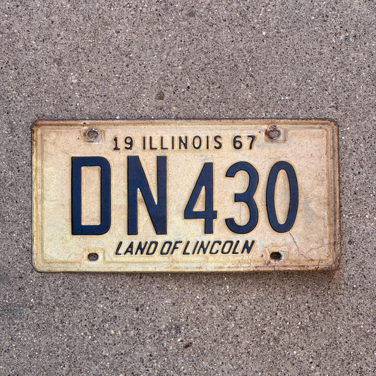 Photo of a 1967 Illinois License Plate Auto Tag 1 Vintage Garage DN 430 with original patina
