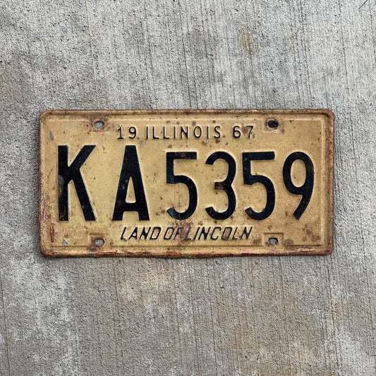 Photo of a 1967 Illinois License Plate Auto Tag 1 Vintage Garage KA 5359 with original patina