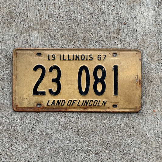 Photo of a 1967 Illinois License Plate Auto Tag 2 Vintage Garage 23 081 with original patina