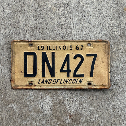 Photo of a 1967 Illinois License Plate Auto Tag 2 Vintage Garage DN 427 with original patina