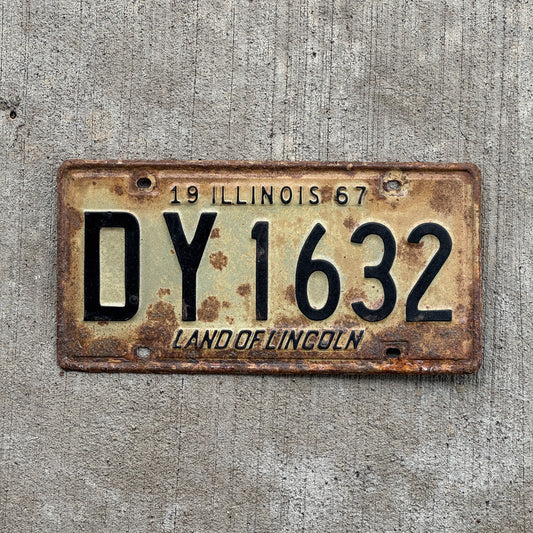 Photo of a 1967 Illinois License Plate Auto Tag 2 Vintage Garage DY 1632 with original patina