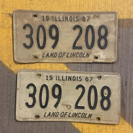 Photo of a 1967 Illinois License Plate Auto Tag Garage Decor Vintage 309 208