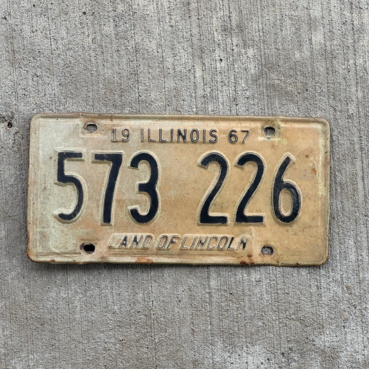 Photo of a 1967 Illinois License Plate Auto Tag Garage Decor Vintage 573 226 with original patina