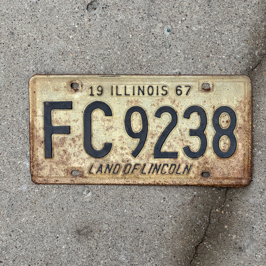 Photo of a 1967 Illinois License Plate Auto Tag Garage Decor Vintage FC 9238 with original patina