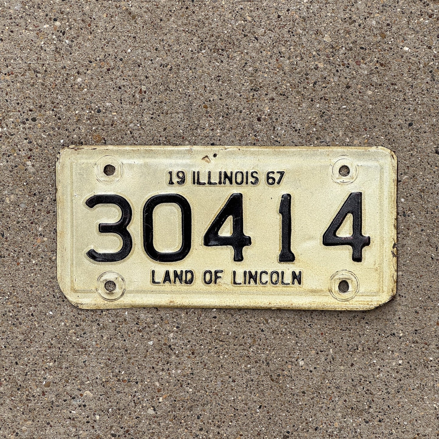 Photo of a 1967 Illinois Motorcycle License Plate Auto Tag Garage Decor Vintage 30414