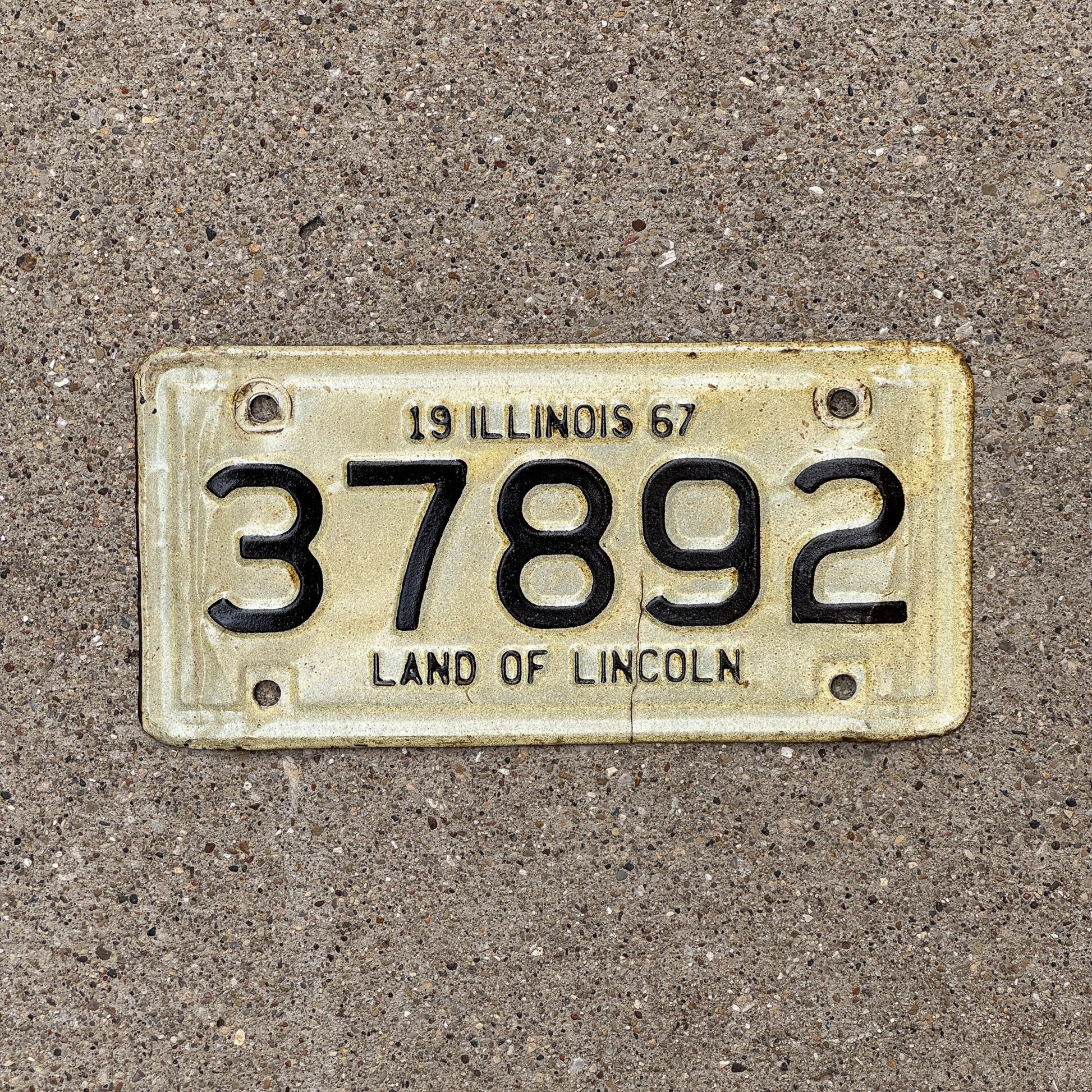 Photo of a 1967 Illinois Motorcycle License Plate Auto Tag Garage Decor Vintage 37892
