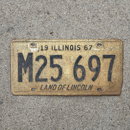 Photo of a 1967 Illinois Municipal License Plate Auto Tag 1 Vintage Garage M 25 697 with original patina