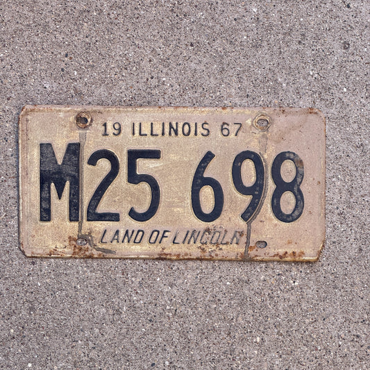 Photo of a 1967 Illinois Municipal License Plate Auto Tag 1 Vintage Garage M 25 698 with original patina