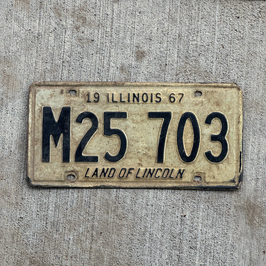 Photo of a 1967 Illinois Municipal License Plate Auto Tag 1 Vintage Garage M 25 703 with original patina