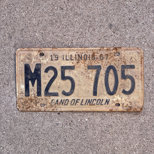 Photo of a 1967 Illinois Municipal License Plate Auto Tag 1 Vintage Garage M 25 705 with original patina