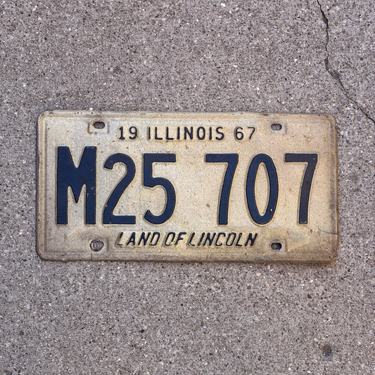 Photo of a 1967 Illinois Municipal License Plate Auto Tag 1 Vintage Garage M 25 707 with original patina