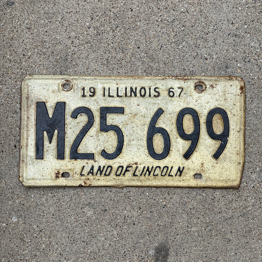 Photo of a 1967 Illinois Municipal License Plate Auto Tag 2 Vintage Garage M 25 699 with original patina