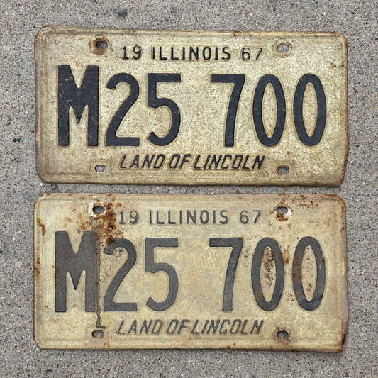 Photo of a 1967 Illinois Municipal License Plate Pair Auto Tag Garage Decor Vintage M 25 700 with original patina