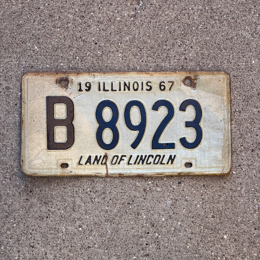 Photo of a 1967 Illinois Truck License Plate Auto Tag 1 Vintage Garage B 8923 with original patina