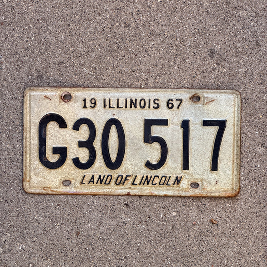 Photo of a 1967 Illinois Truck License Plate Auto Tag 1 Vintage Garage G 30 517 with original patina