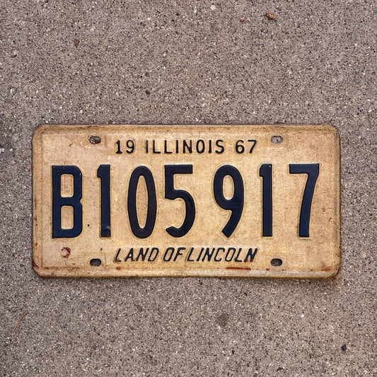 Photo of a 1967 Illinois Truck License Plate Auto Tag Garage Decor Vintage B 105 917 with original patina