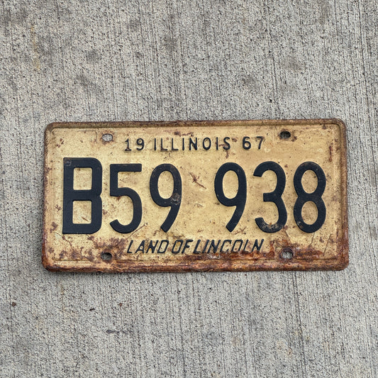 Photo of a 1967 Illinois Truck License Plate Auto Tag Garage Decor Vintage B 59 938 with original patina