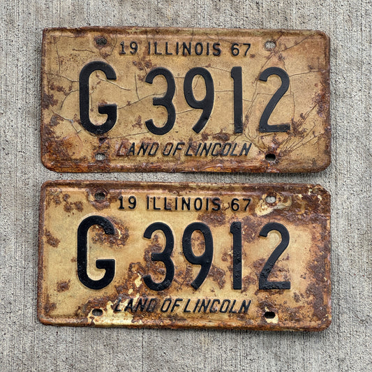 Photo of a 1967 Illinois Truck License Plate Pair Auto Tag Garage Decor Vintage G 3912 with original patina