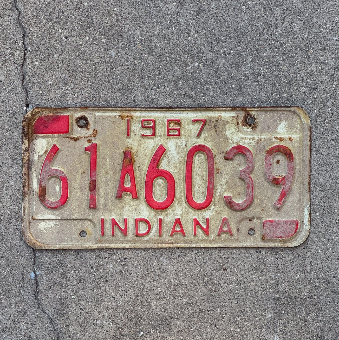 Photo of a 1967 Indiana License Plate Auto Tag Garage Decor 61 A 6039