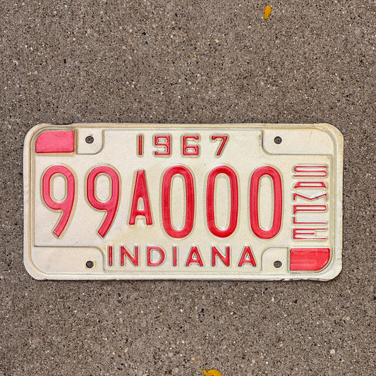 Photo of a 1967 Indiana Sample License Plate Auto Tag 1 Garage Decor 99A000 with original patina