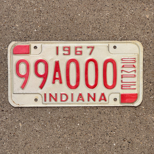 Photo of a 1967 Indiana Sample License Plate Auto Tag 2 Garage Decor 99A000 with original patina