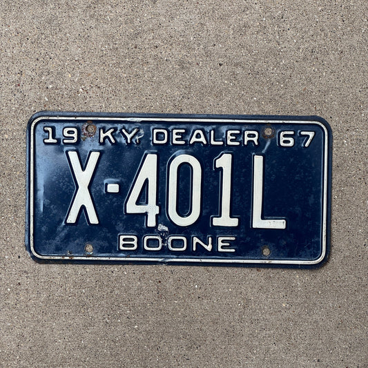 Photo of a 1967 Kentucky Dealer License Plate Auto Tag Garage Decor Vintage X 401 L