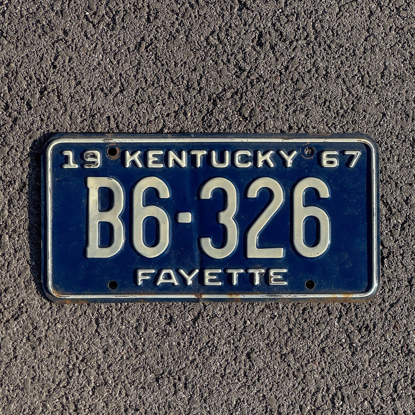 Photo of a 1967 Kentucky License Plate Auto Tag Garage Decor Vintage Fayette B6 326