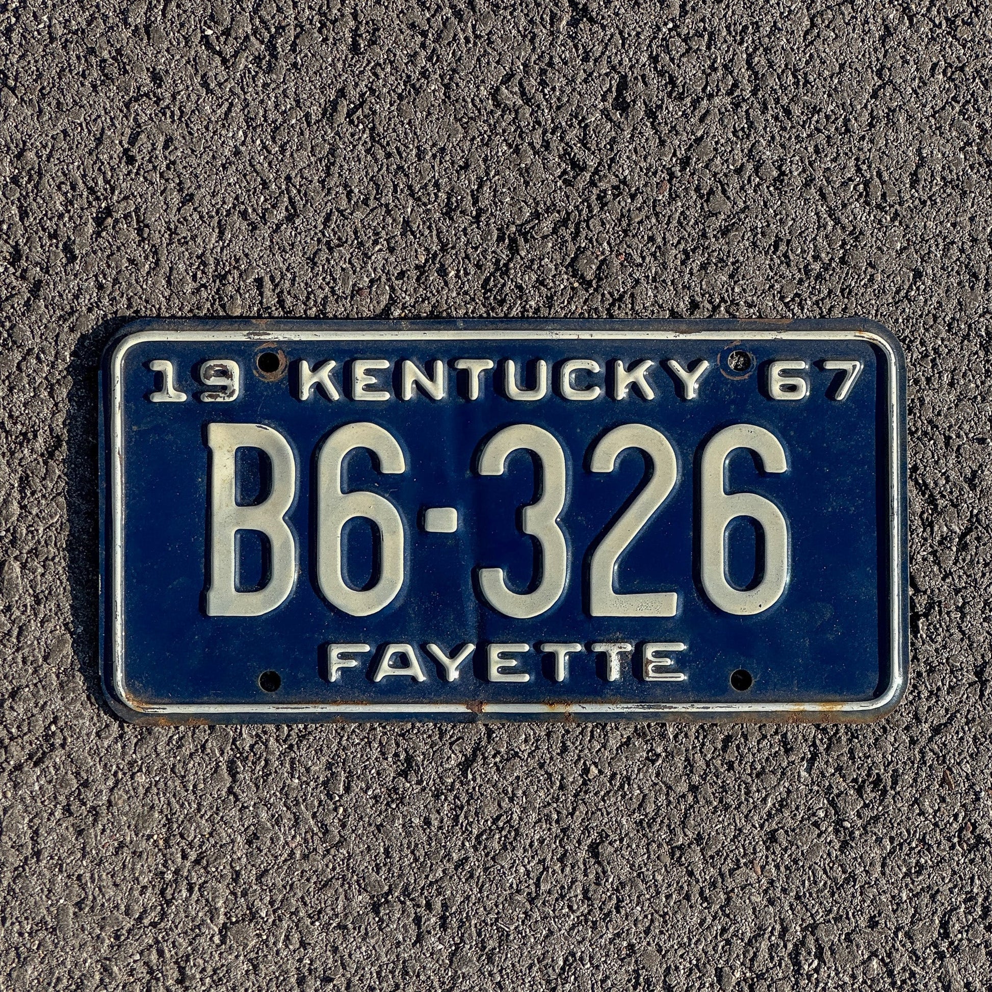 Photo of a 1967 Kentucky License Plate Auto Tag Garage Decor Vintage Fayette B6 326