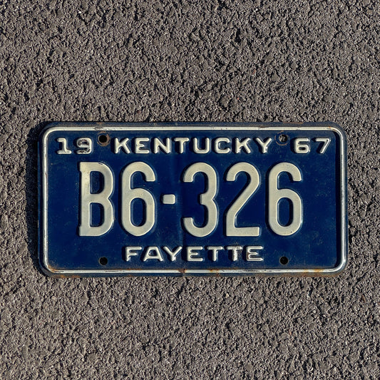 Photo of a 1967 Kentucky License Plate Auto Tag Garage Decor Vintage Fayette B6 326