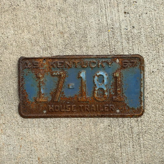 Photo of a 1967 Kentucky Trailer License Plate Auto Tag Garage Decor Vintage House Trailer 17 181 with original patina