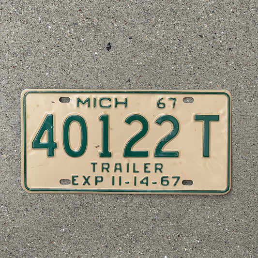 Photo of a 1967 Michigan Trailer Half Year License Plate Auto Tag Garage Decor Vintage 40122 T