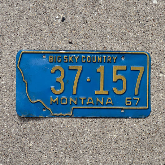 Photo of a 1967 Montana License Plate Auto Tag Garage Decor Vintage State Shape 37 157 with original patina